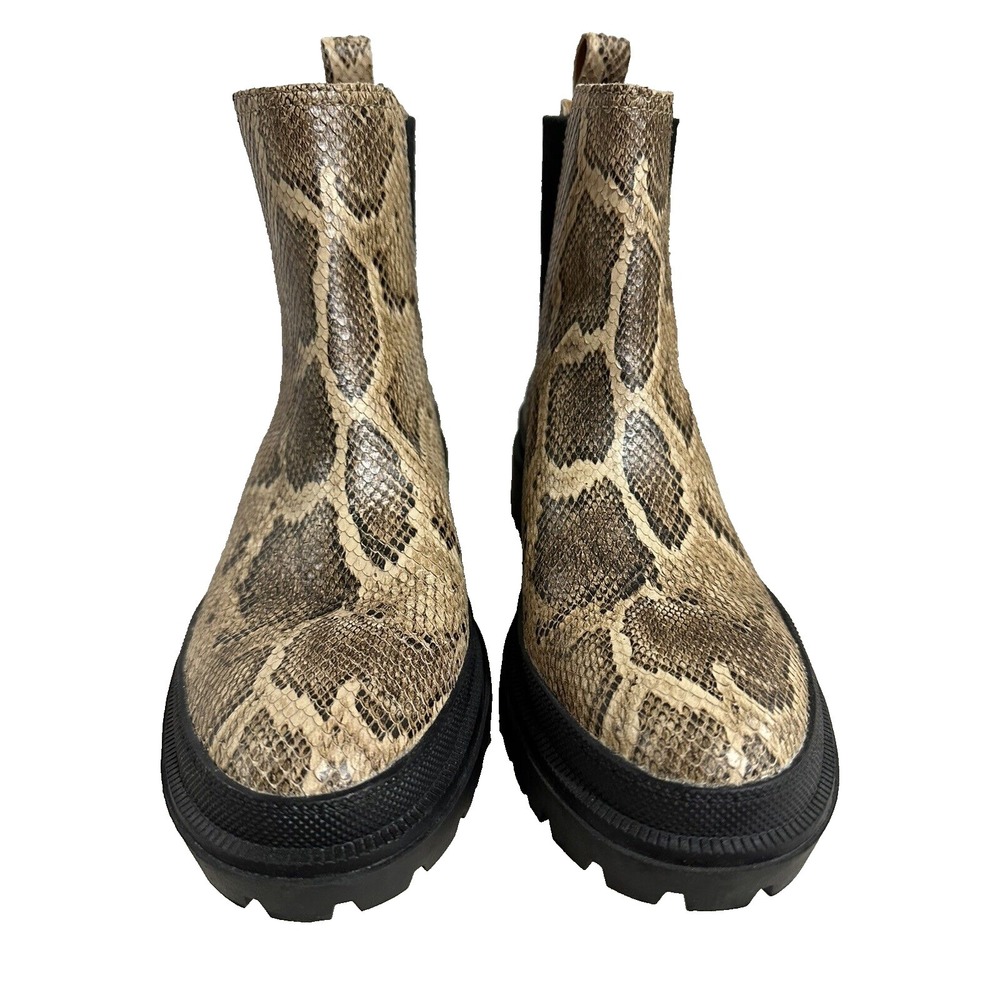Lucky Brand Women's Brown Leather Snake Print Ankle Boots Size 8.5M